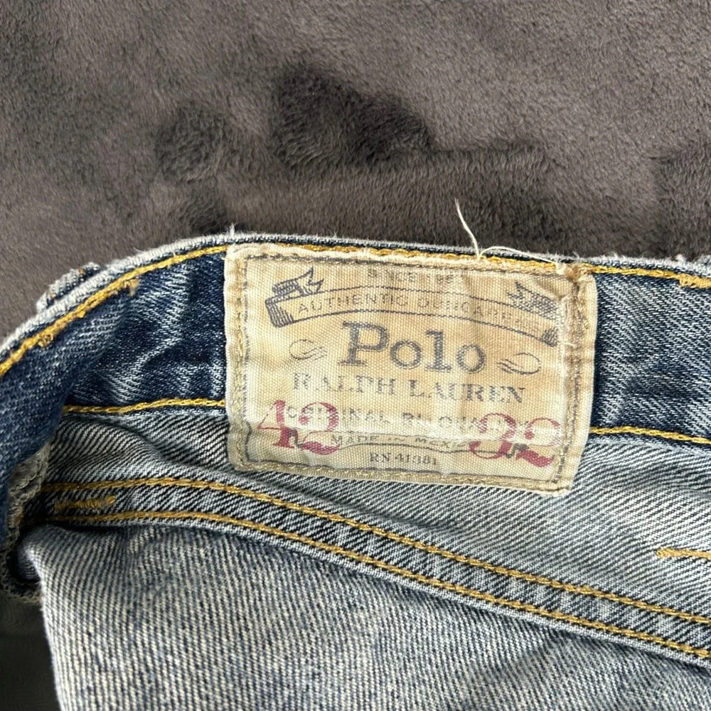Polo Ralph Lauren Jeans Mens 42x32 Blue Straight Leg Distressed Denim
